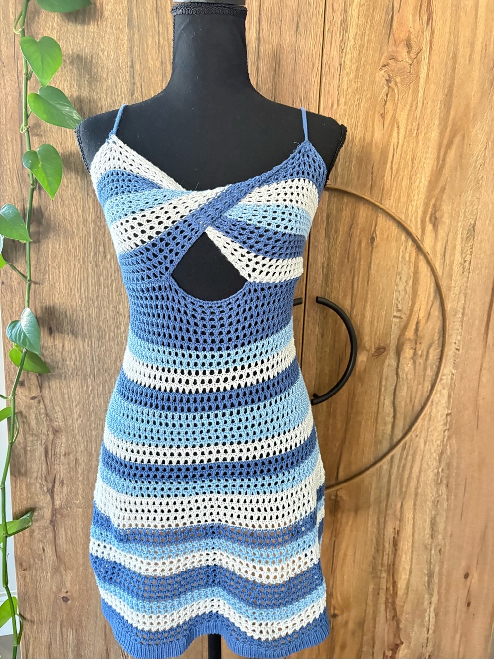 SHEIN Light Blue & White Crocheted Spaghetti Strap Top